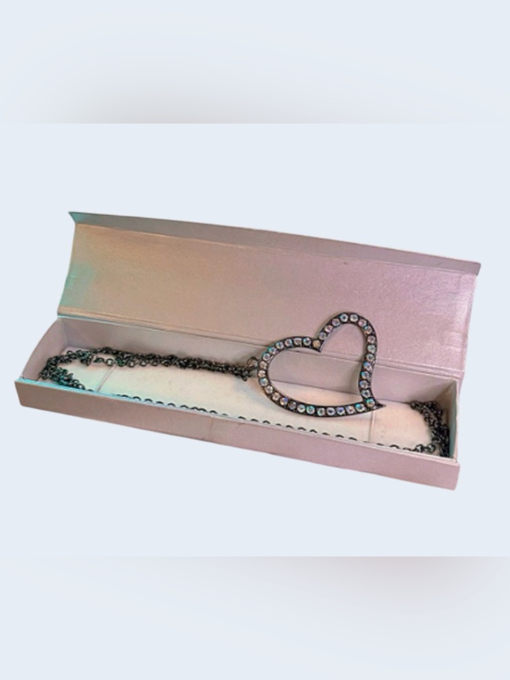 Vintage y2k Gunmetal Crystal asymmetrical Heart Pendant Necklace - XL